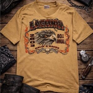 Y2K Vintage Laconia Bike Week Rally Eagle Flames Skull Biker T-Shirt